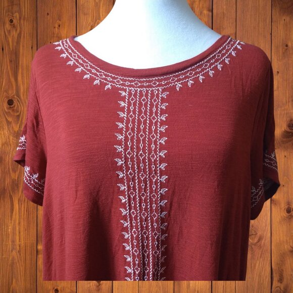 RAFAELLA WOMEN'S LARGE SHORT SLEEVE RED WHITE EMBROIDERED PULLOVER TOP - Picture 3 of 7